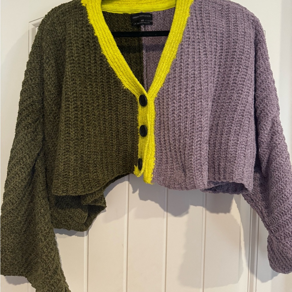 Urban Outfitters Multicolor Cropped Cardigan - Green, Purple, Yellow